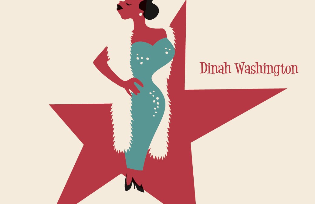 Illustration 2D de Dinah Washington dans un style rétro, années 50.