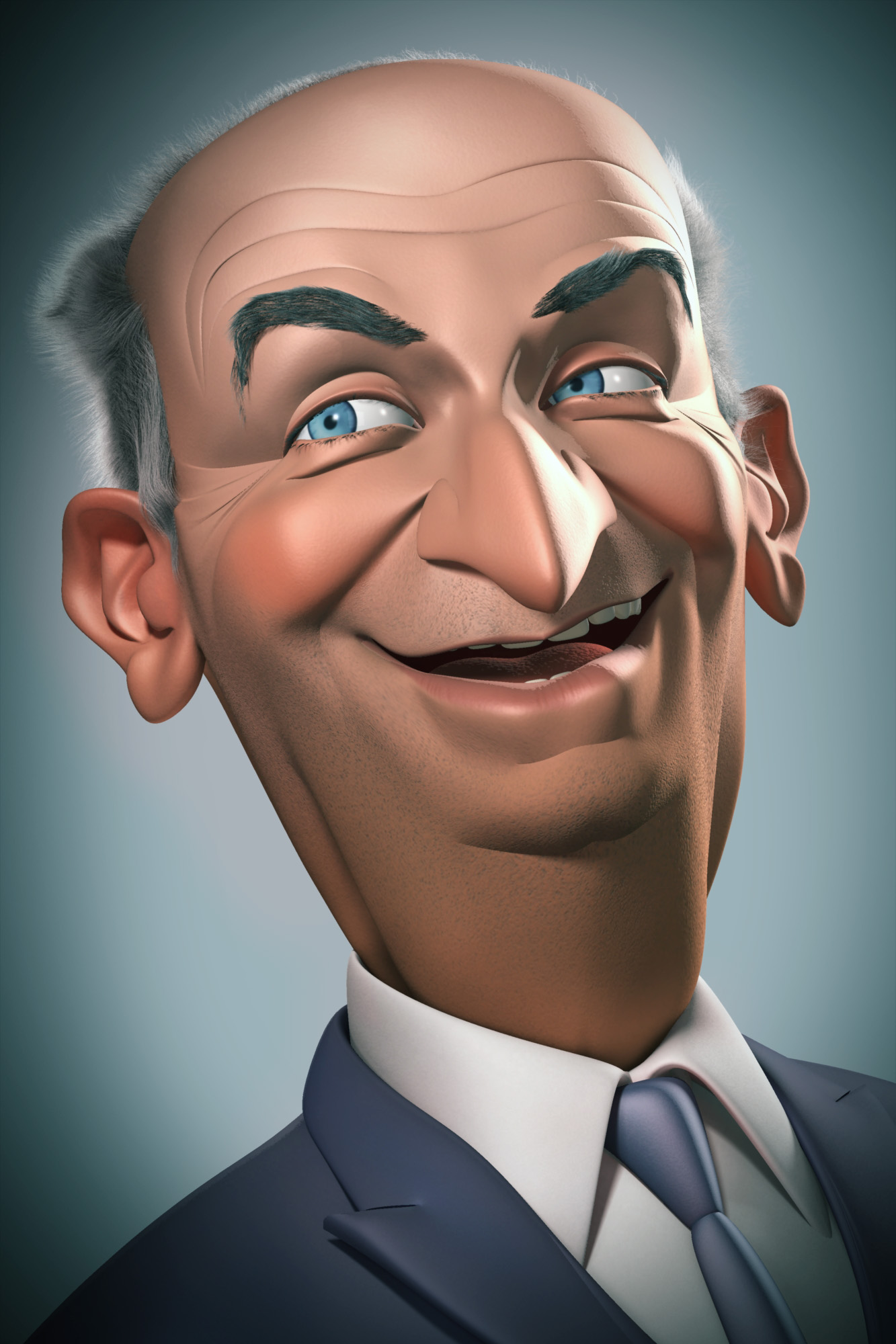 Une caricature 3D de Louis de Funès, inspirée des œuvres de Mulatier, Ricord et Morchoisne, qui m'ont beaucoup influencé à mes débuts.