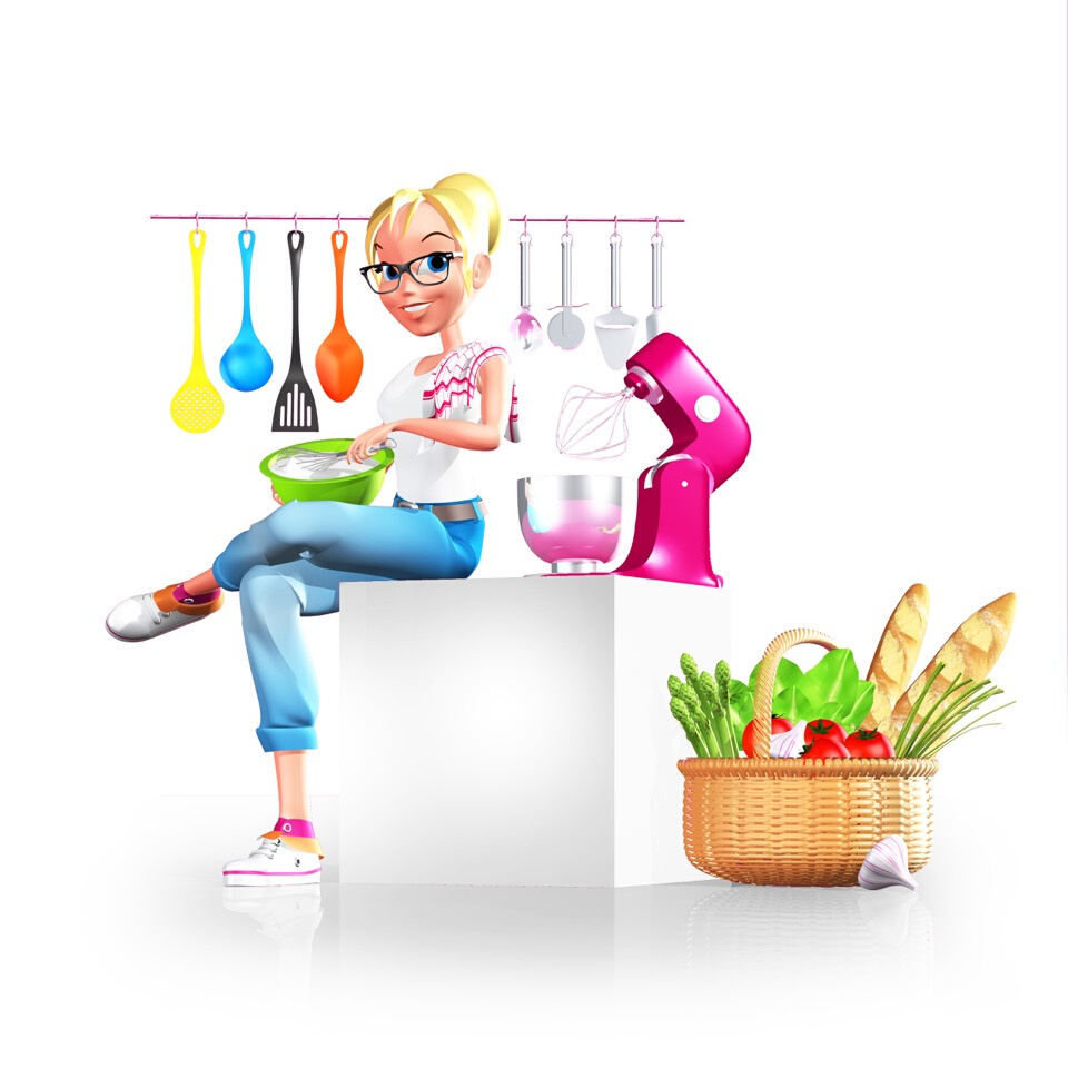 Illustration 3D d'une jeune fille en cuisine pour Créativa, salon de loisirs créatifs.