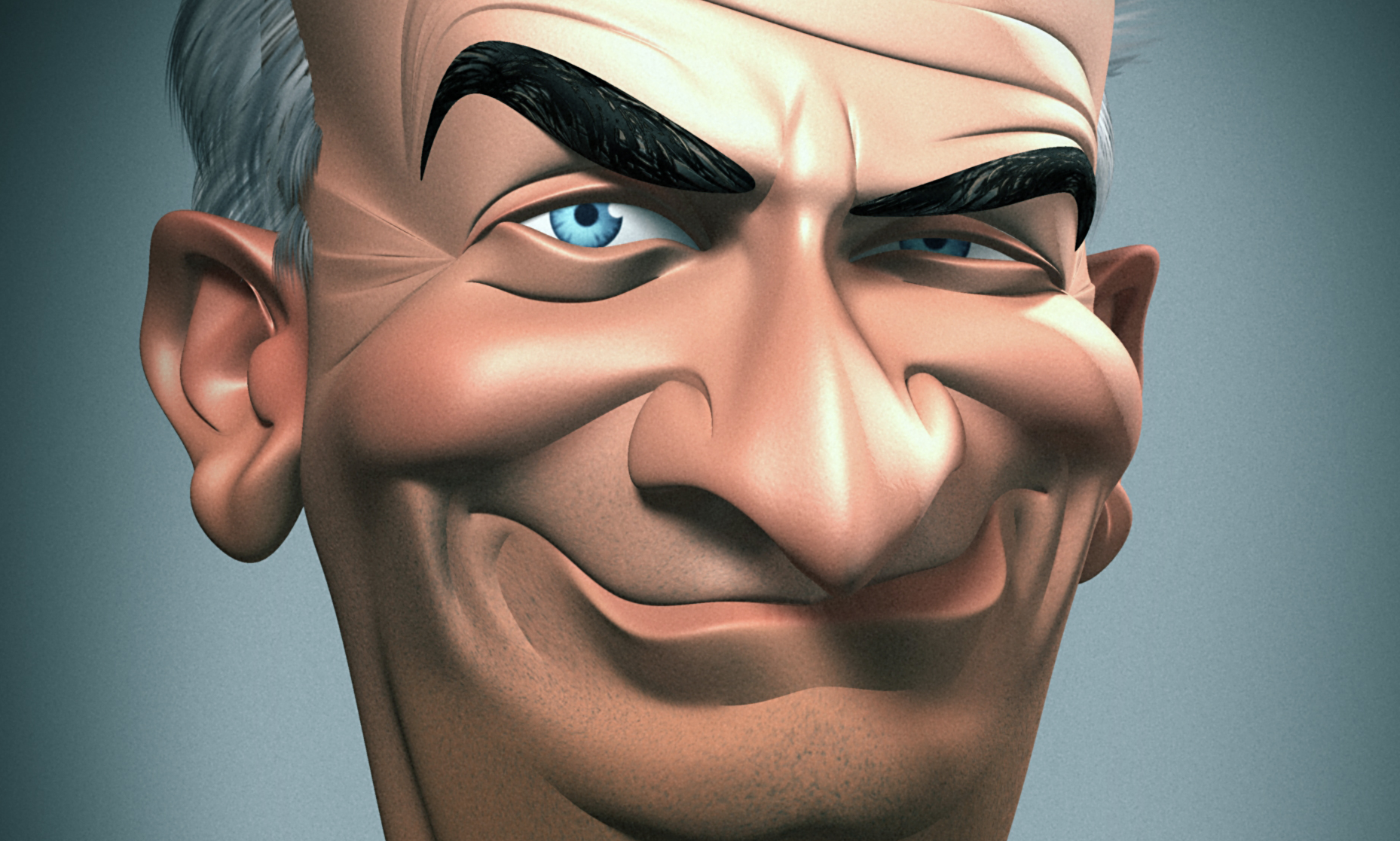 Une caricature 3D de Louis de Funès, inspirée des œuvres de Mulatier, Ricord et Morchoisne, qui m'ont beaucoup influencé à mes débuts.