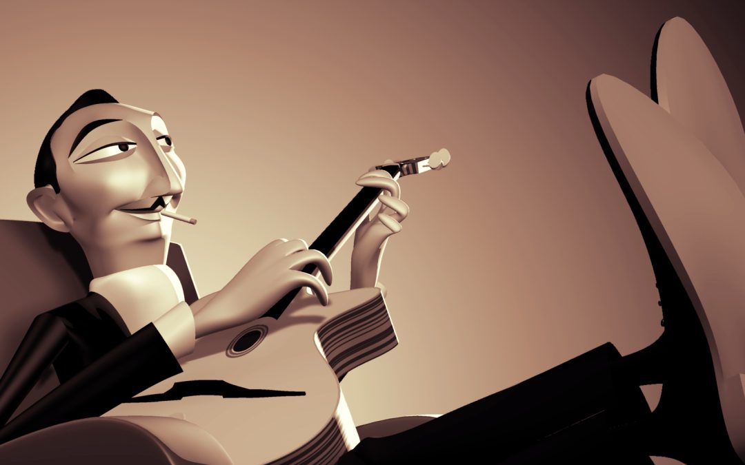 Illustration 3D en hommage à Django Reinhardt.