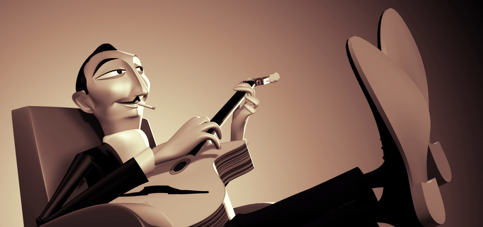 Illustration 3D en hommage à Django Reinhardt.